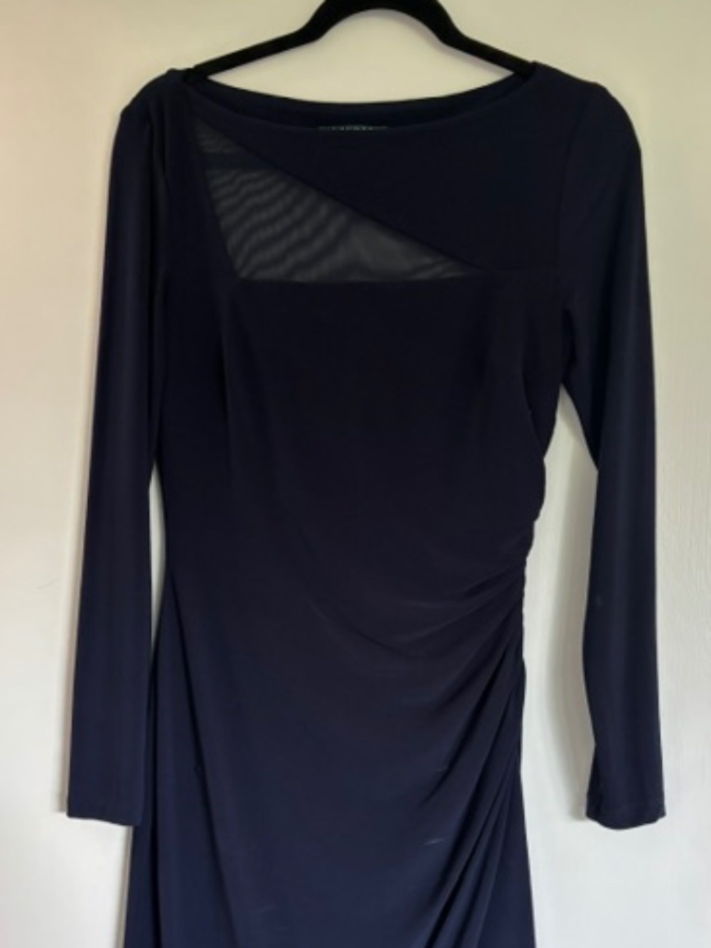 Ralph Lauren Navy Blue Sheath Dress with Mesh Neckline